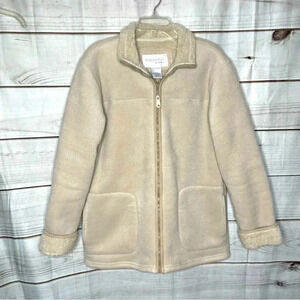 Chadwicks Womens Fleece Coat Medium Tan Full Zip Long Pockets